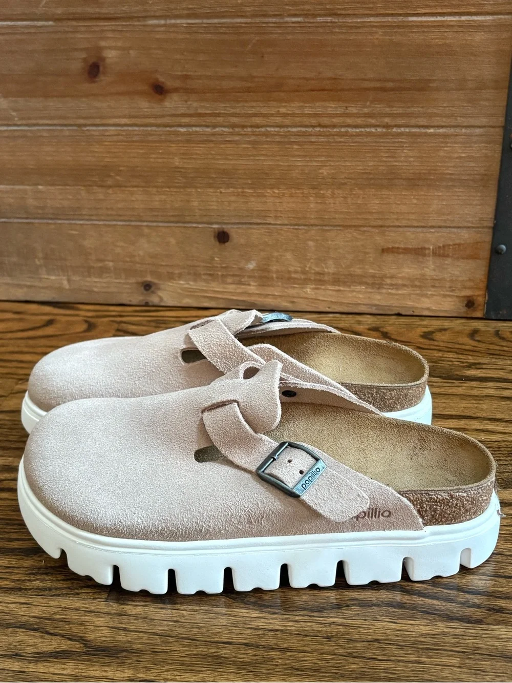 Birkenstock Women's Blush Suede Clog with White Sole